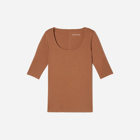 The Luxe Micro-Rib Scoop-Neck Tee | Tawny Brown