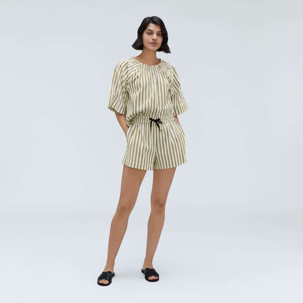 The Seersucker Gathered Tee | Nutria / Off-White