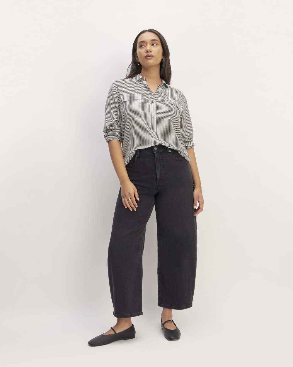 The Utility Shirt in Washable Silk | Black / White