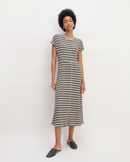 The Rib-Knit Cap-Sleeve Midi Dress | Bone / Black