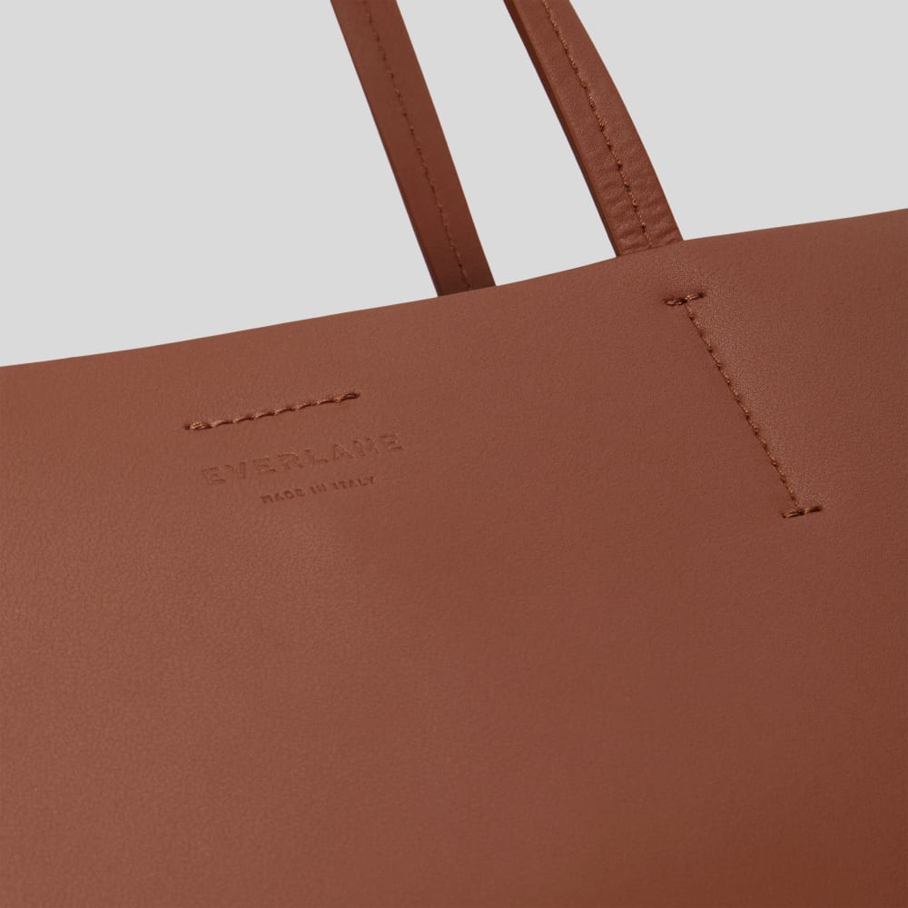 The Luxe Medium Italian Leather Tote | Cognac