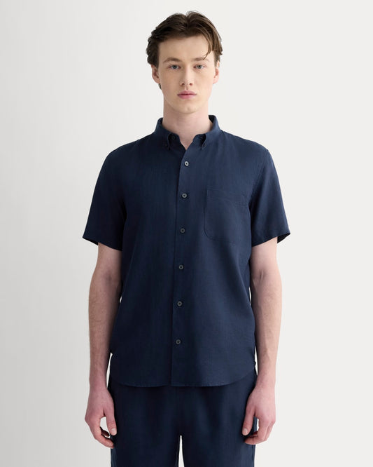 The Classic Short-Sleeve Shirt in Linen | Navy
