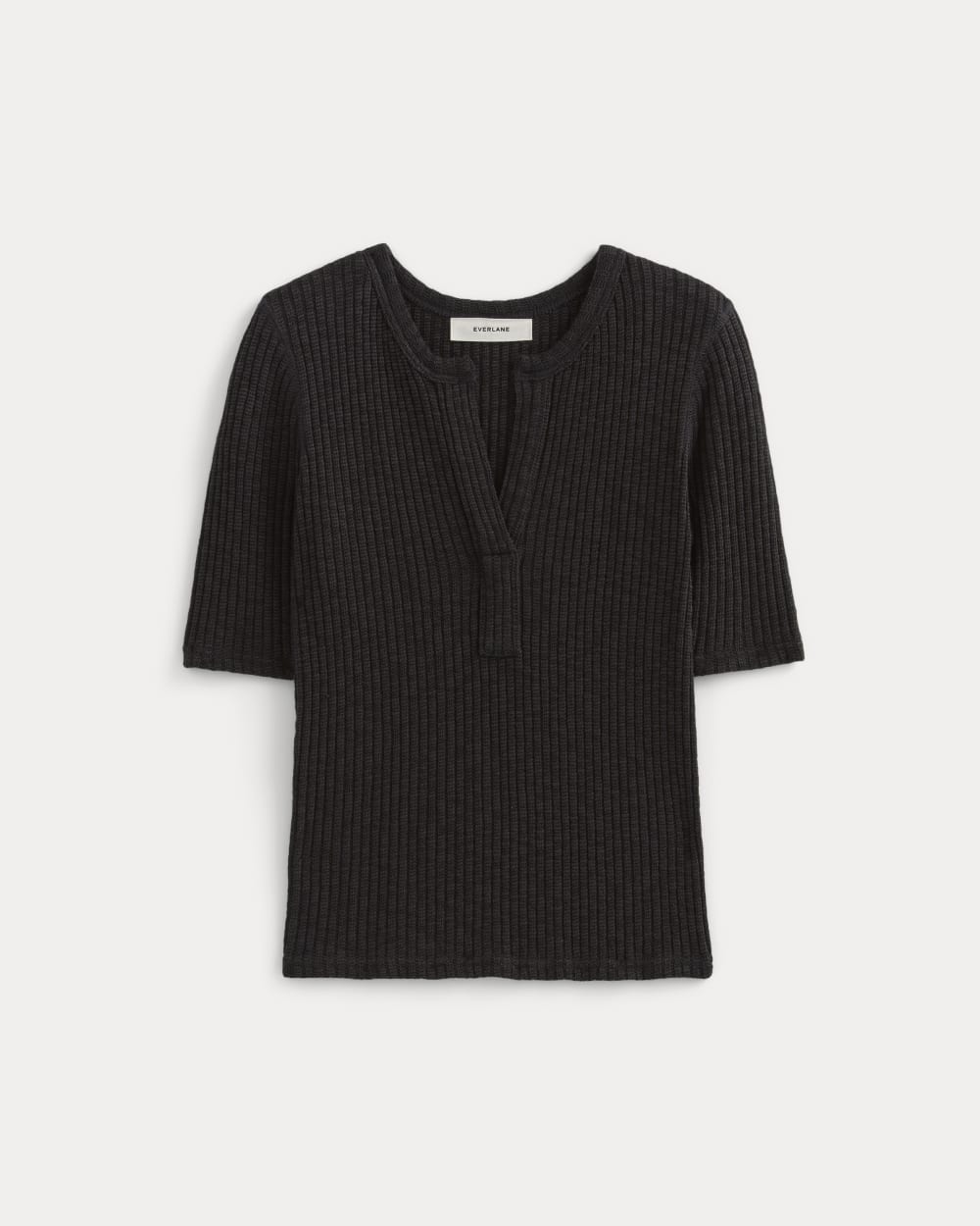 The Rib-Knit Short-Sleeve Henley | Black