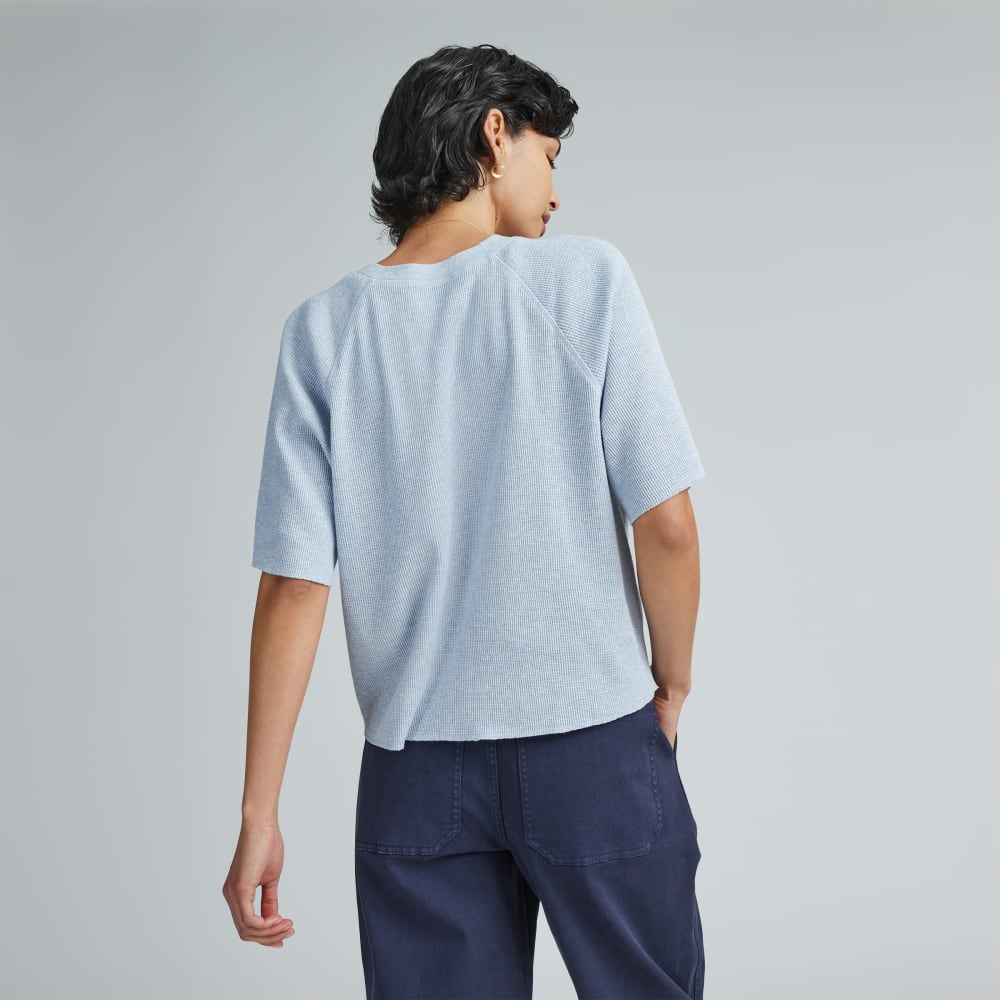 The Organic Cotton Waffle Raglan Tee | Heathered Light Blue