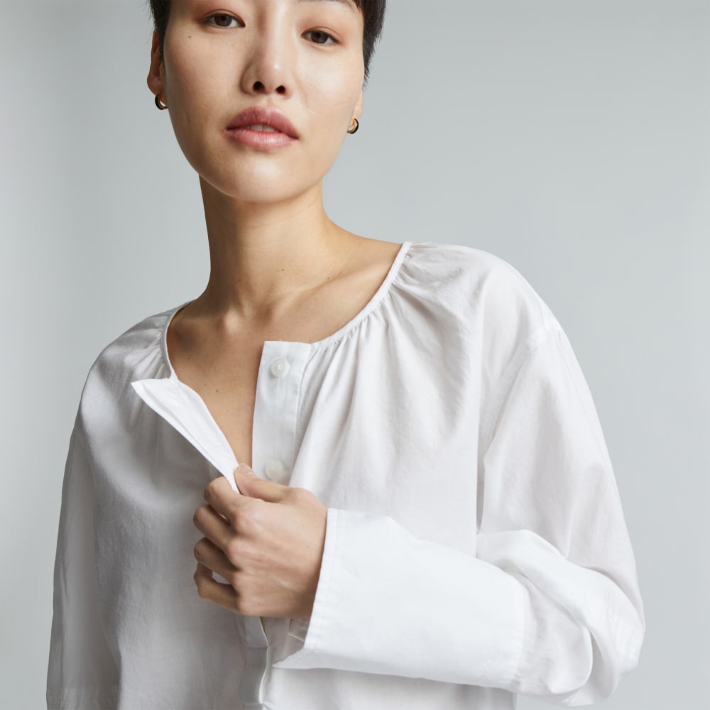 The Silky Cotton Balloon Sleeve Top | White