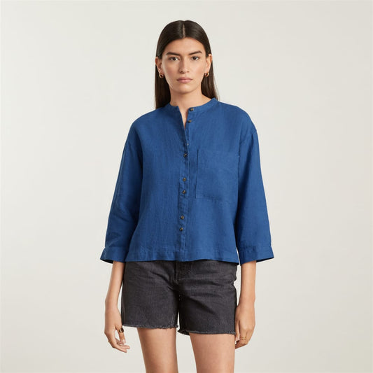 The Linen Billow Blouse | Deep Blue