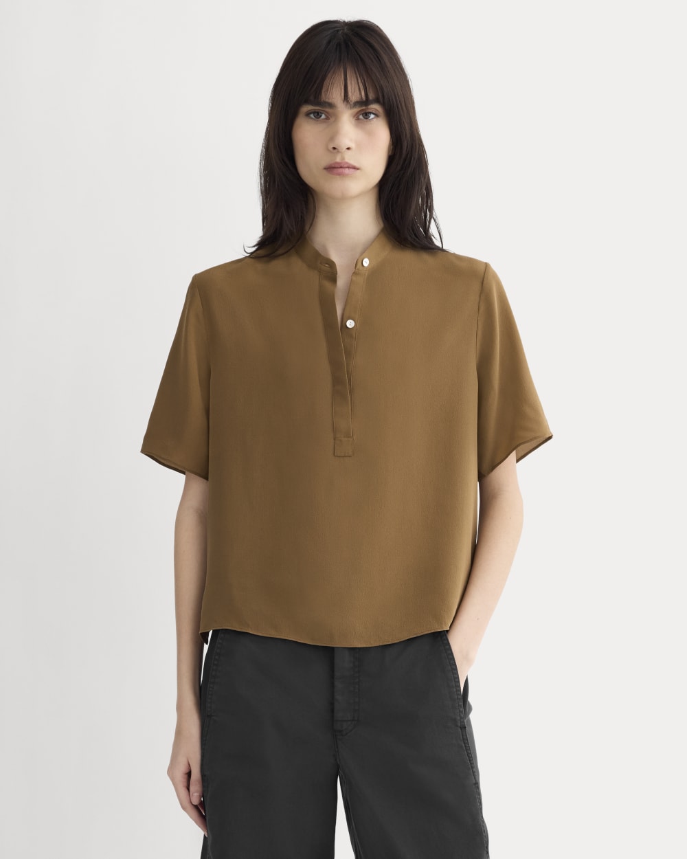 The Popover Top in Washable Silk | Toffee