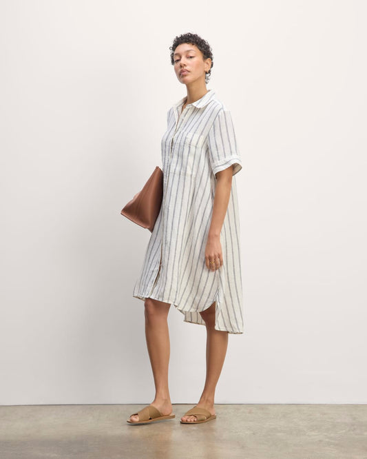 The Daytripper Dress in Linen | Bone / Navy