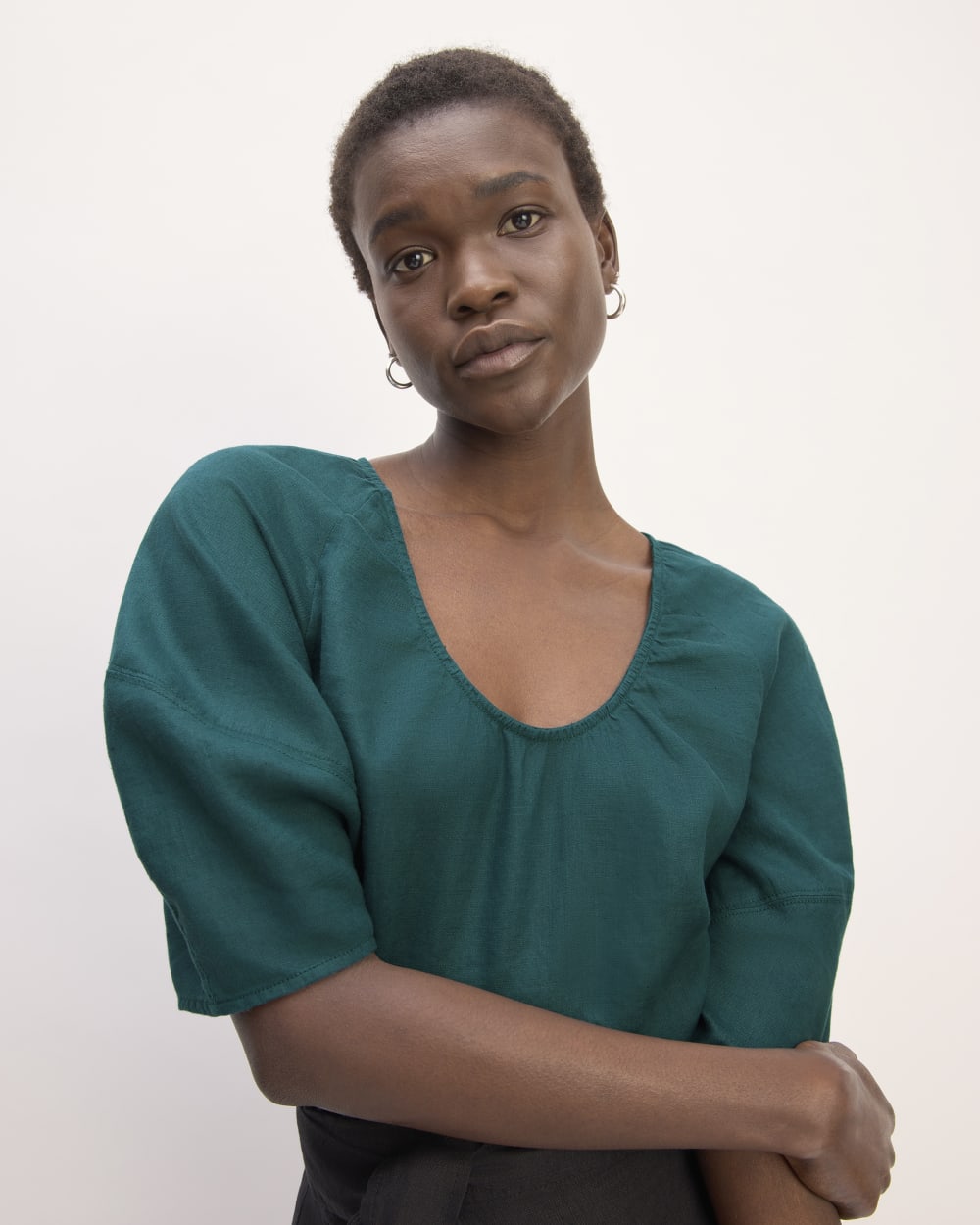 The Scoop Top in Linen | Dark Sea