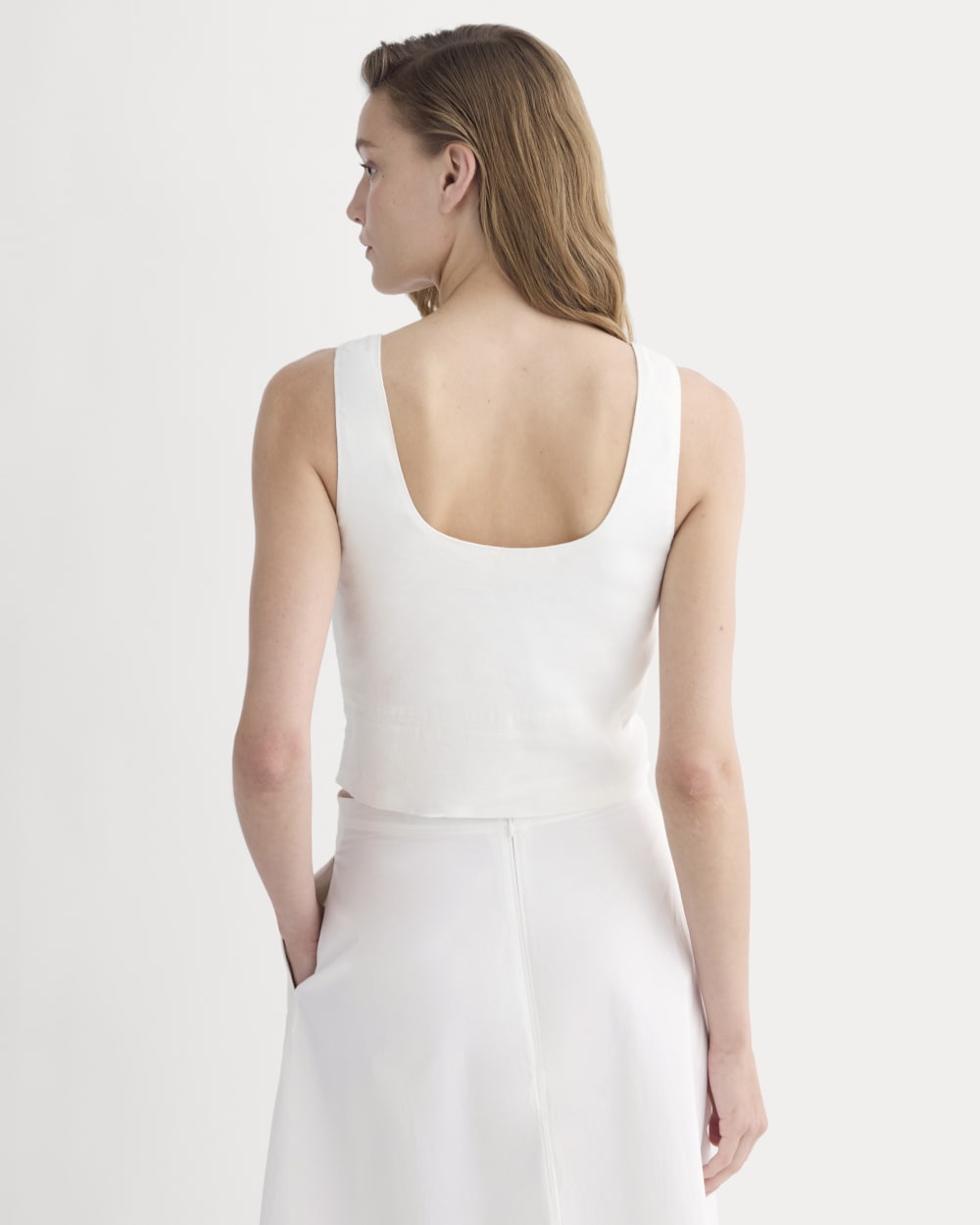 The Square Tank in Stretch Linen | White
