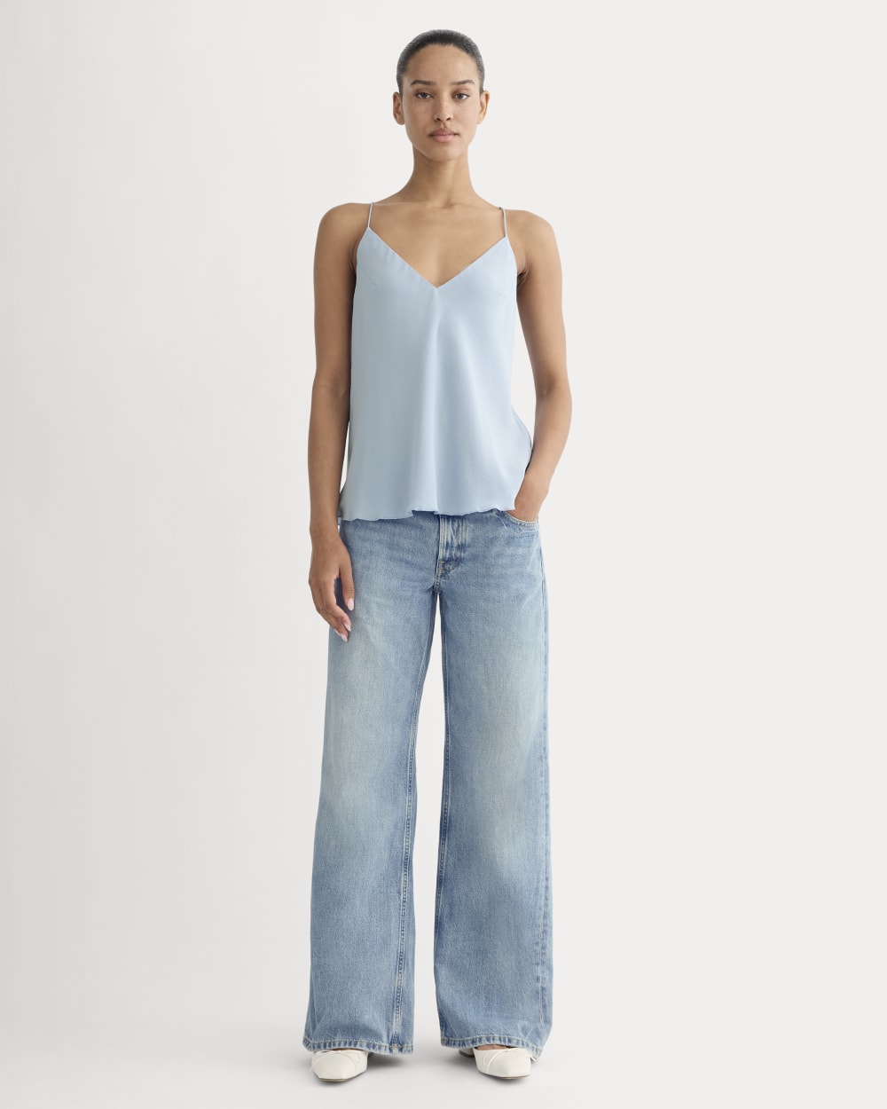 The Tie Back Cami in Washable Silk | Soft Blue