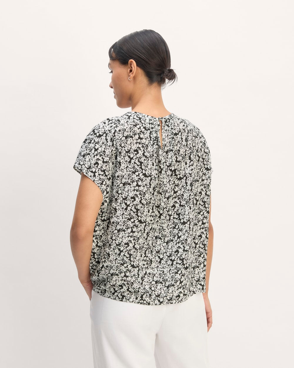 The Gathered Neck Top | Black / Bone Mini Floral