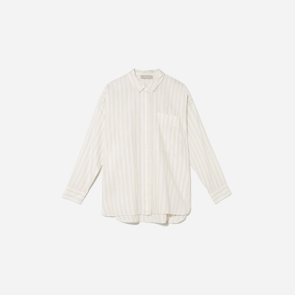 The Oversized Silky Cotton Shirt | Sand / White
