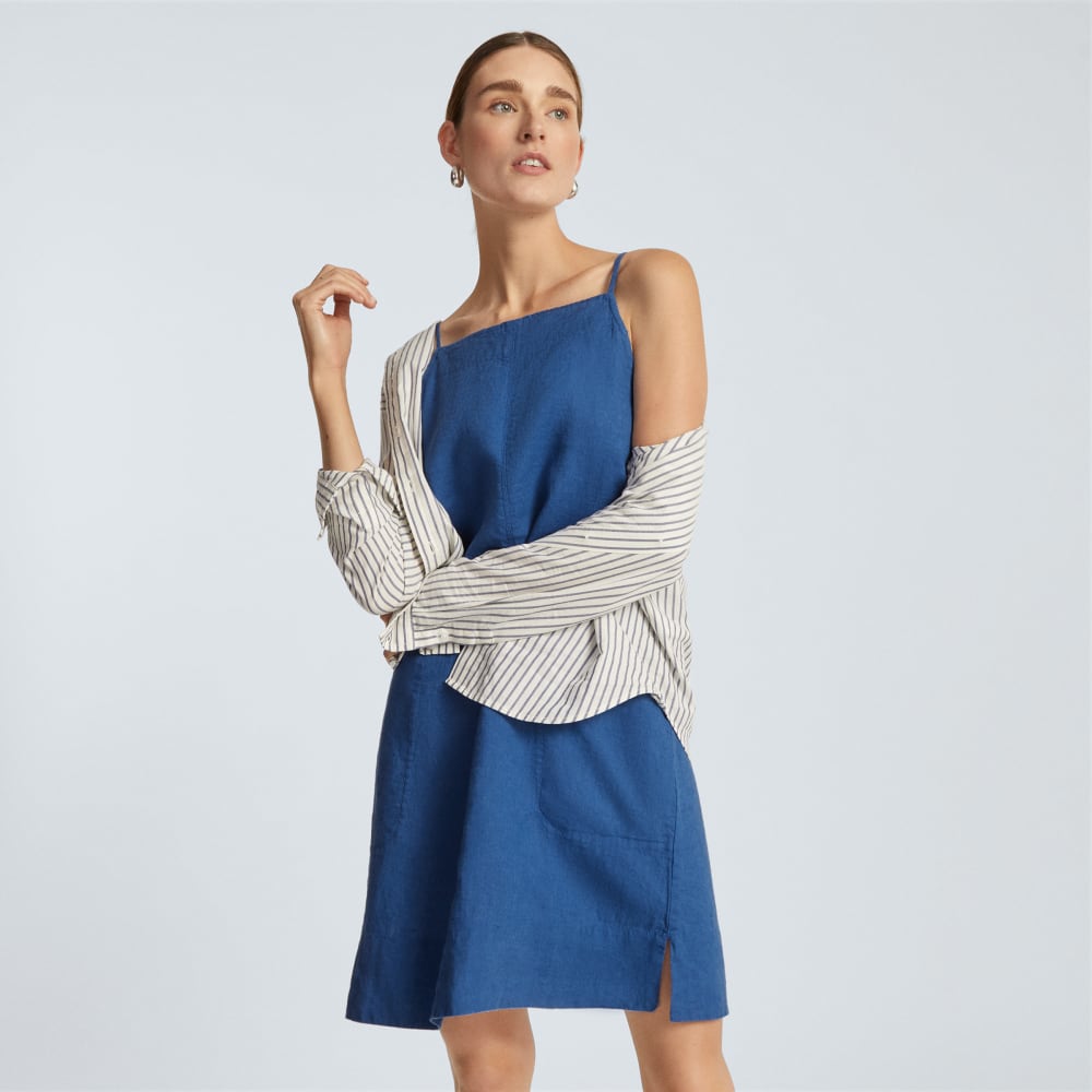 The Linen Apron Dress | Deep Blue