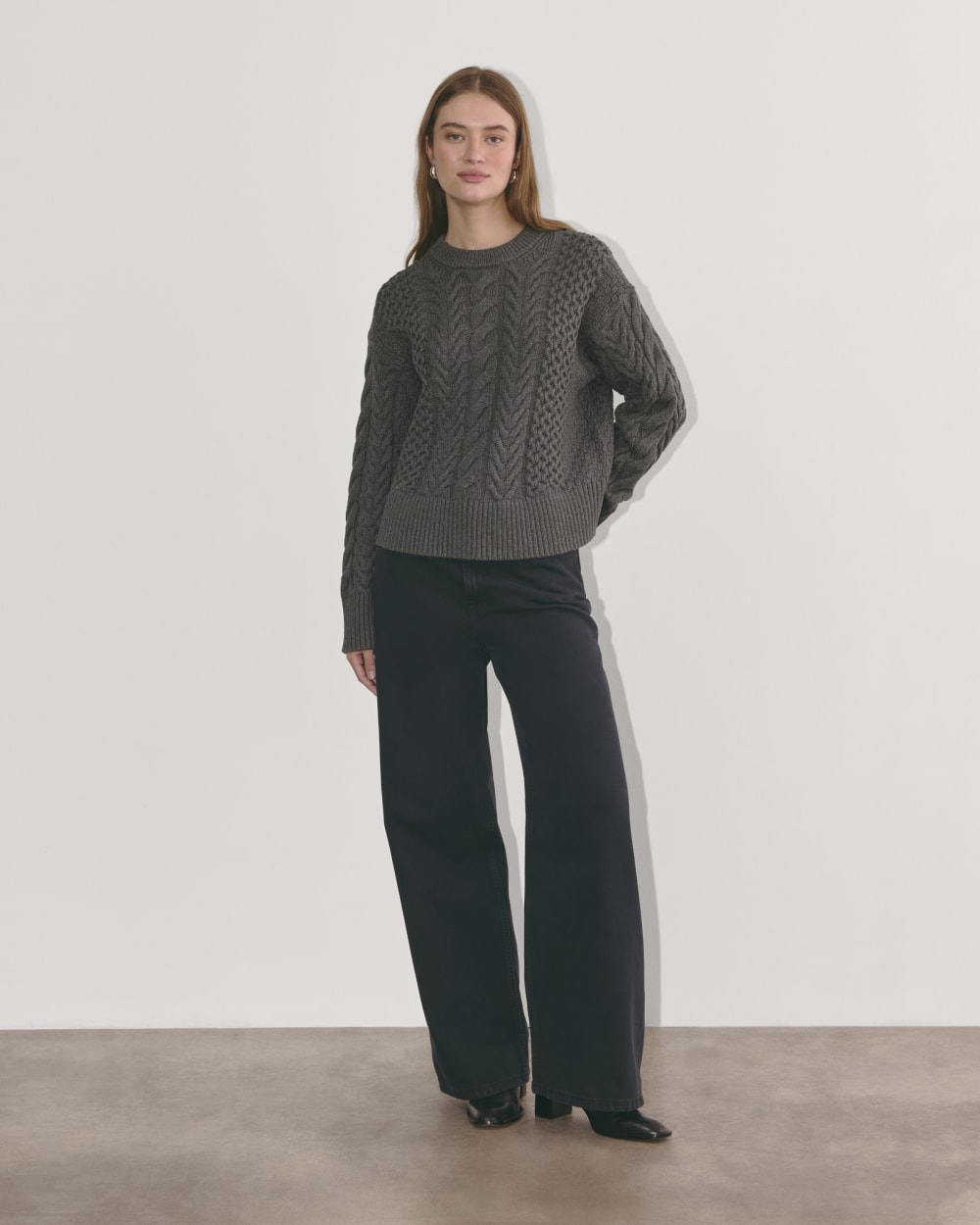 The Cable Sweater in Everyday Cotton | Heathered Charcoal