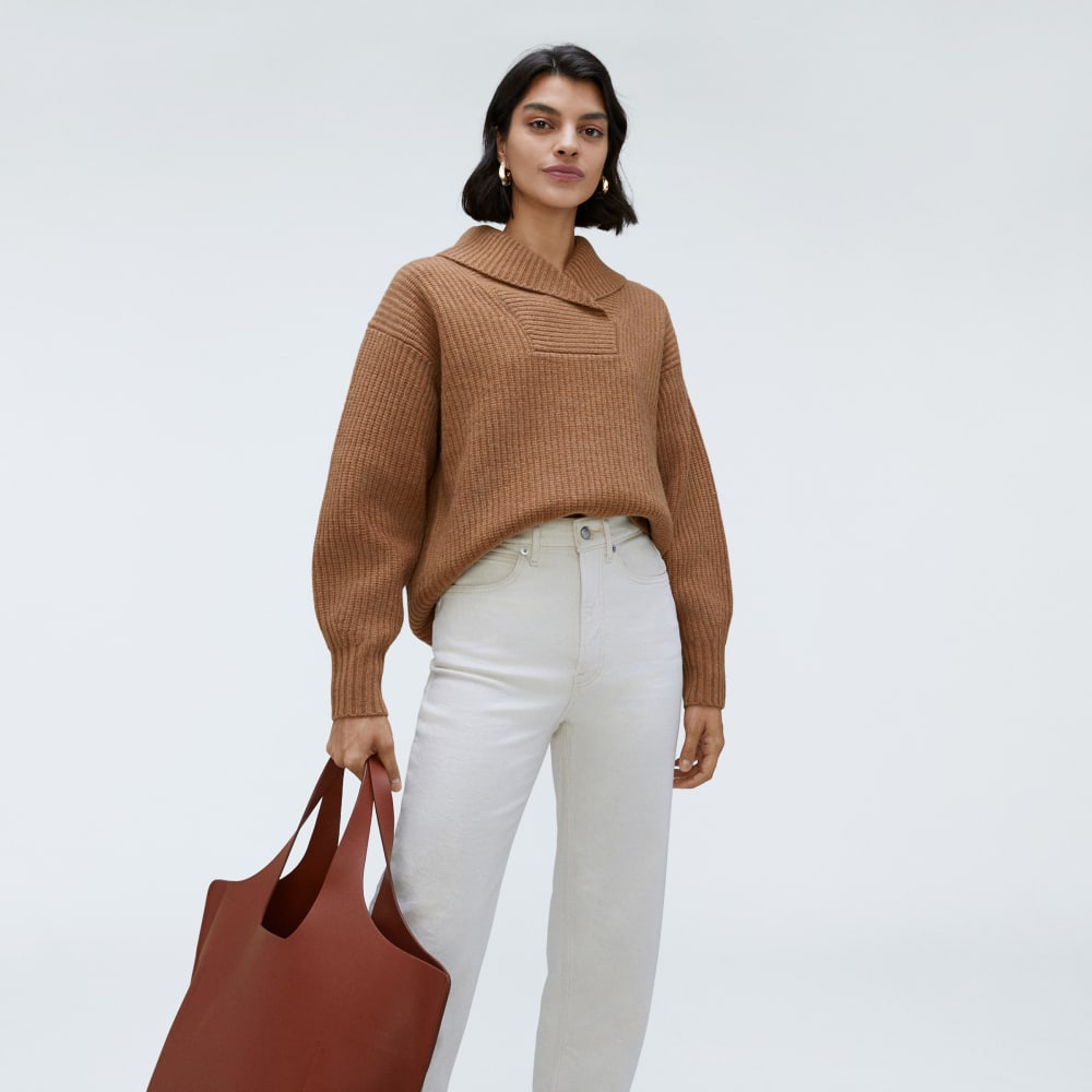The Felted Merino Shawl Collar Sweater | Deep Camel