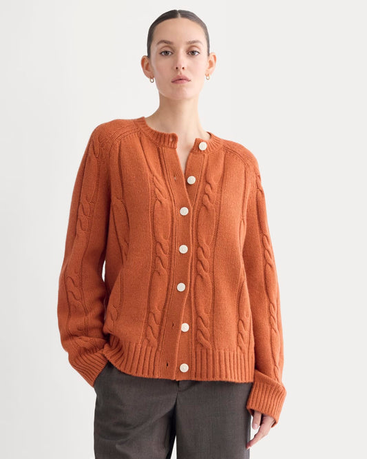 Cable Cardigan in Extrafine Luxe Merino | Rust Heather