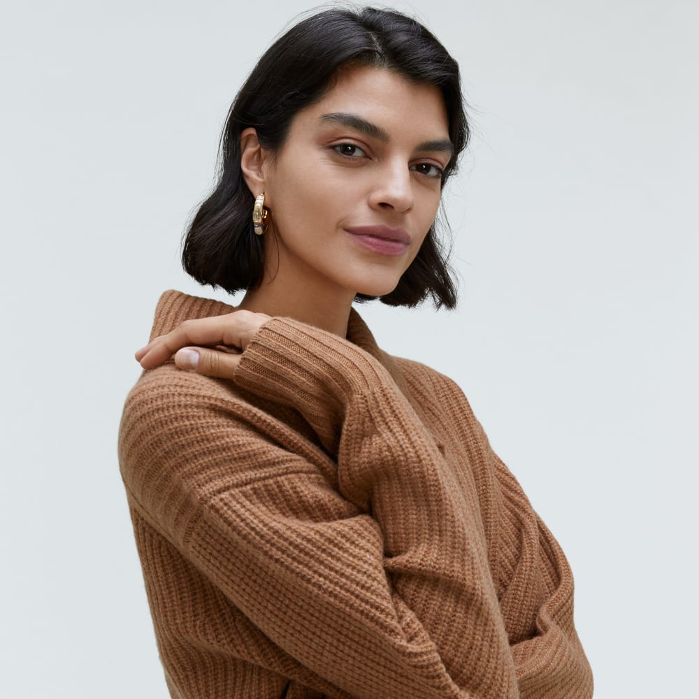 The Felted Merino Shawl Collar Sweater | Deep Camel