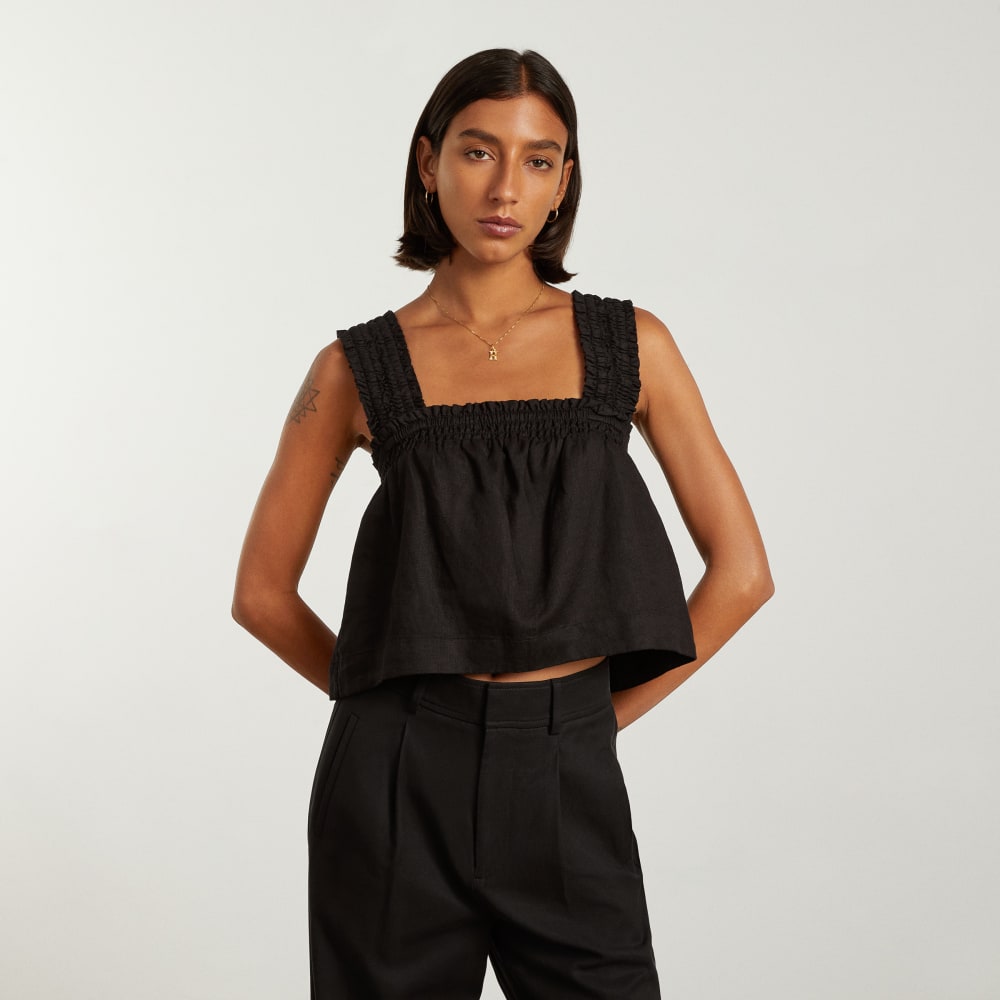 The Smocked Linen Cami | Black