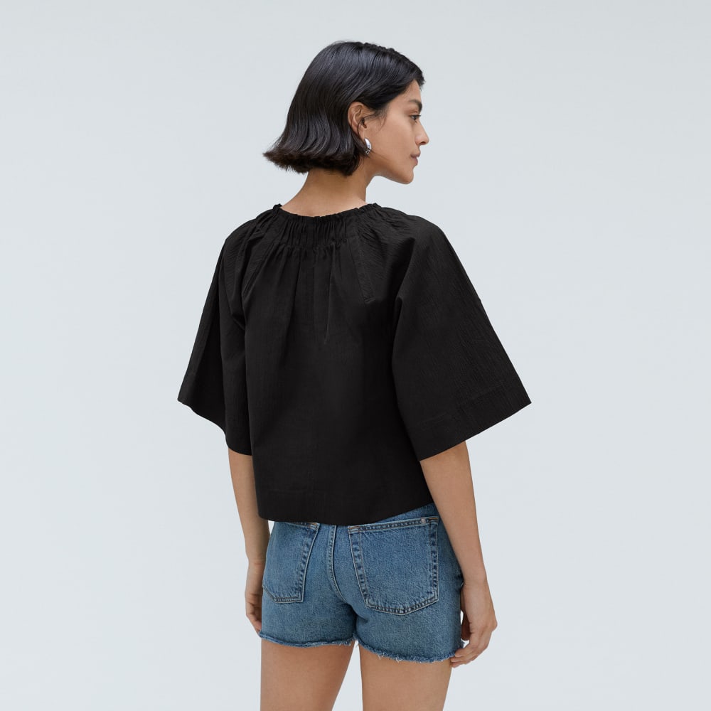 The Seersucker Gathered Tee | Black