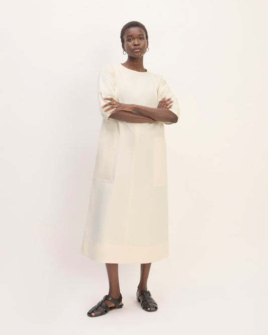 The Short-Sleeve Puff Midi Dress | Bone