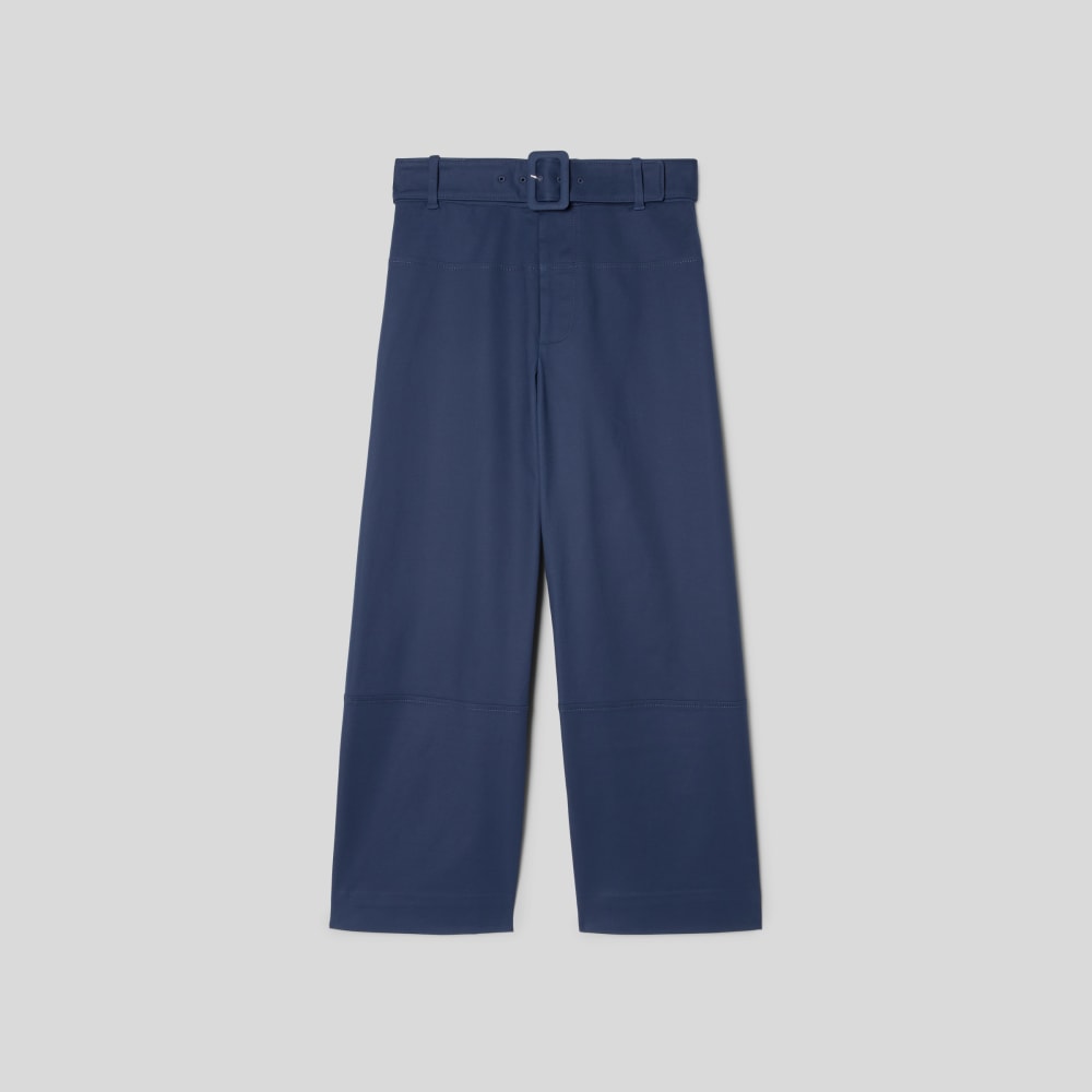 The Structured Cotton Belted Pant | Navy