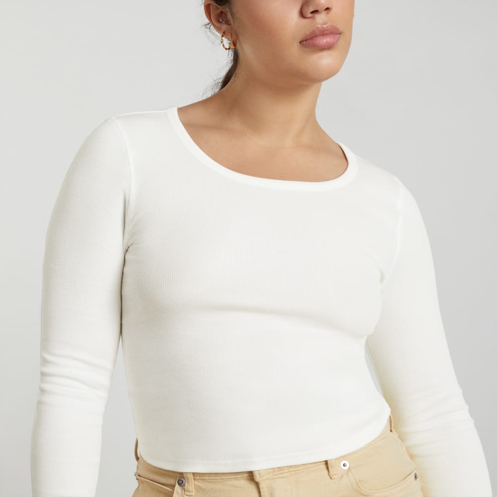 The Pima Micro-Rib Cropped Long-Sleeve Crew | White
