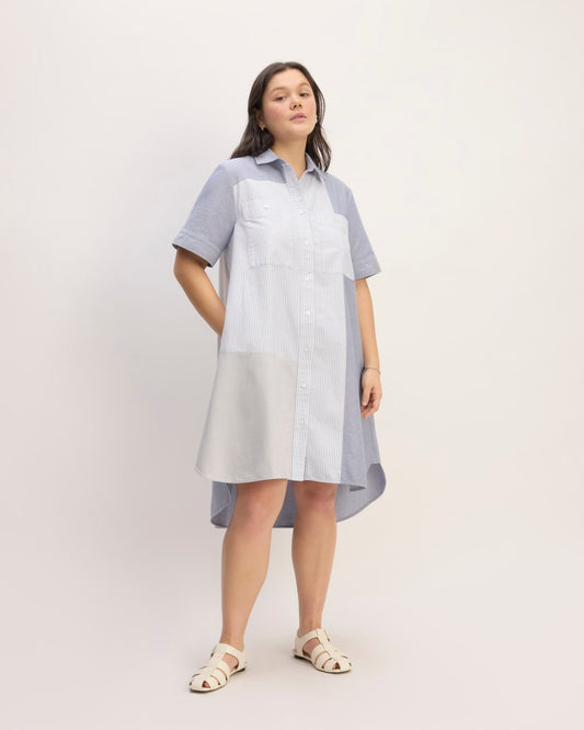 The Everlane x Marques' Almeida Patchwork Daytripper Dress | Blue Stripe Patchwork