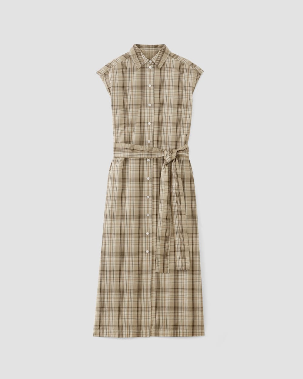 The Supima® Cotton Short-Sleeve Shirt Dress | Pale Khaki Plaid