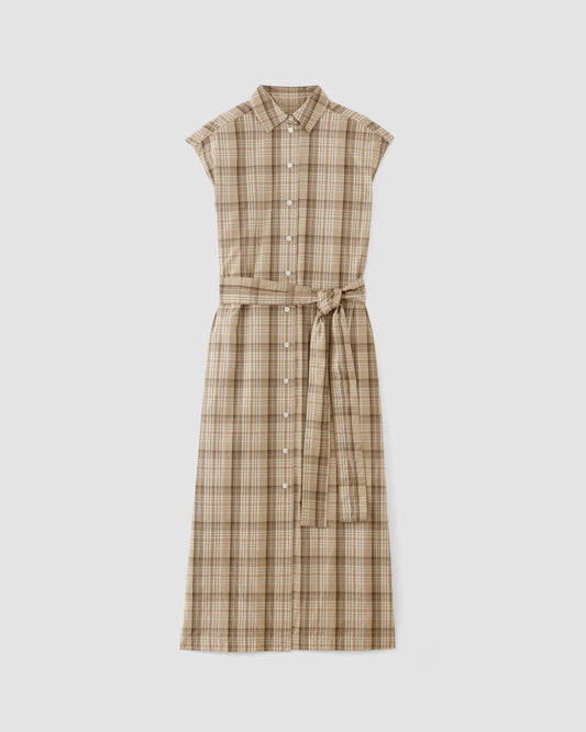 The Supima® Cotton Short-Sleeve Shirt Dress | Pale Khaki Plaid