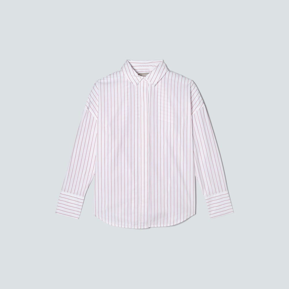 The Oversized Poplin Shirt | Equestrian Red / White