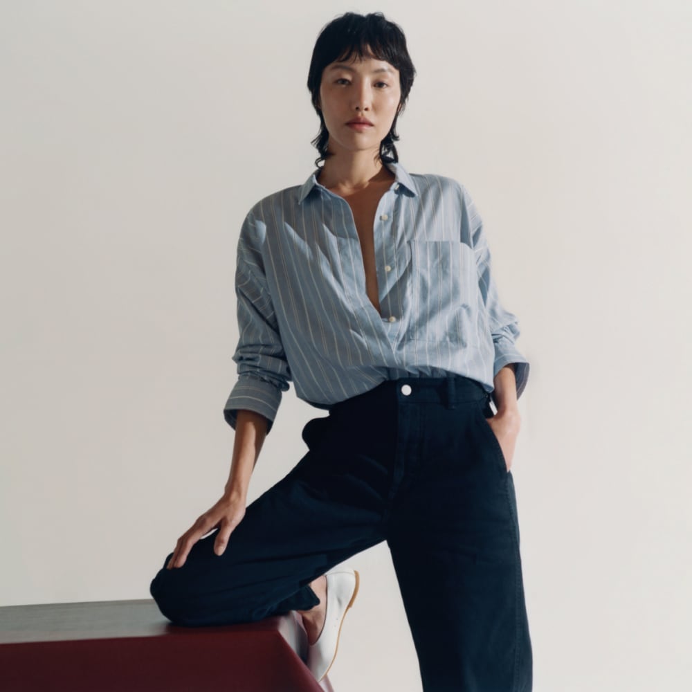 The Oversized Silky Cotton Shirt | Slate Blue