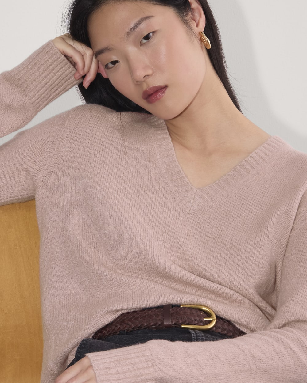 The V-Neck Sweater in Plush Cotton | Dusty Rose