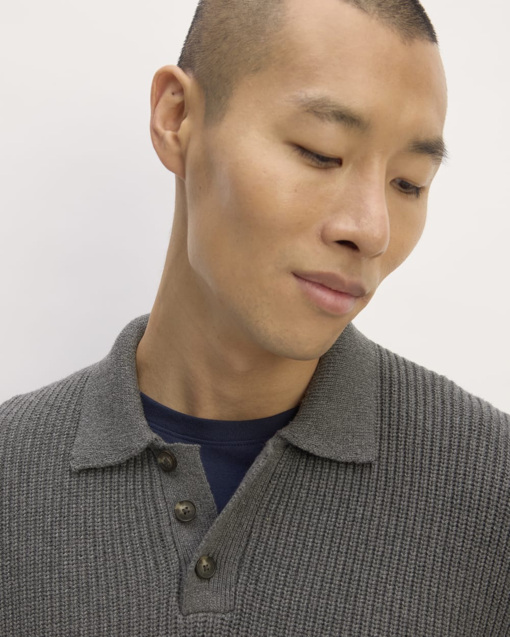 The Cotton Chunky Rib Polo | Heathered Charcoal