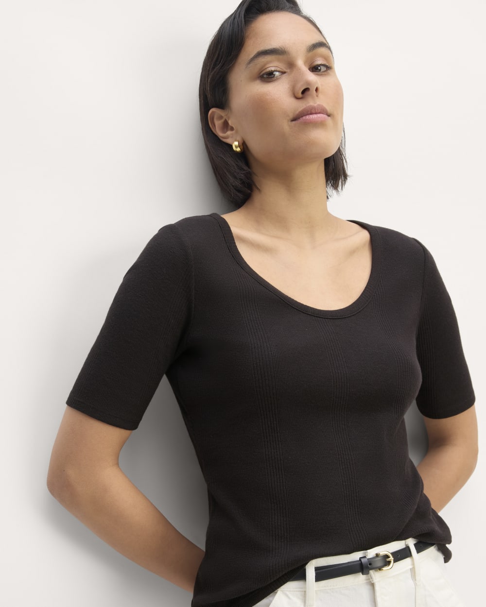 The Vintage Rib Scoop-Neck Top | Black