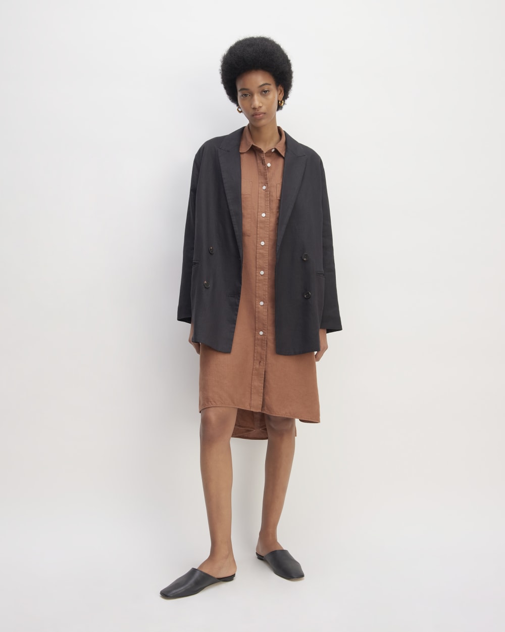 The Linen Double Breasted Blazer | Black