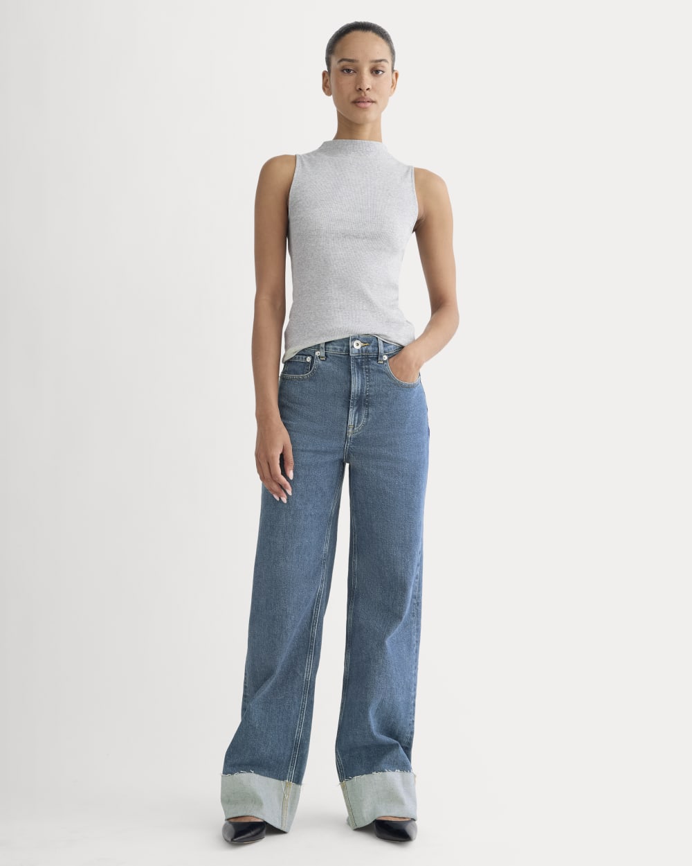 The Luxe Rib Funnel-Neck Tank | Classic Heather Grey