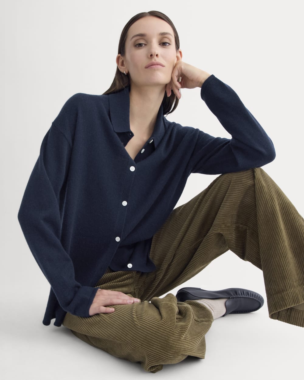 Cashmere Button-Up Shirt | Navy