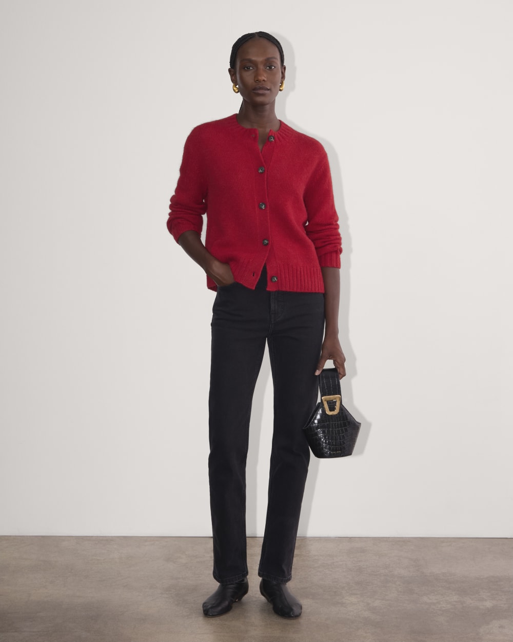 The Crew Cardigan in Alpaca | Berry Red