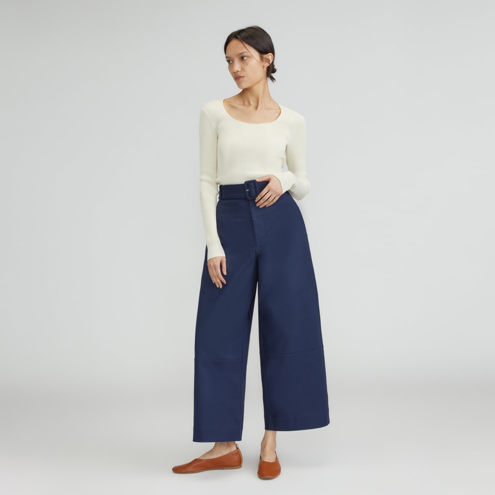 The Structured Cotton Belted Pant | Navy