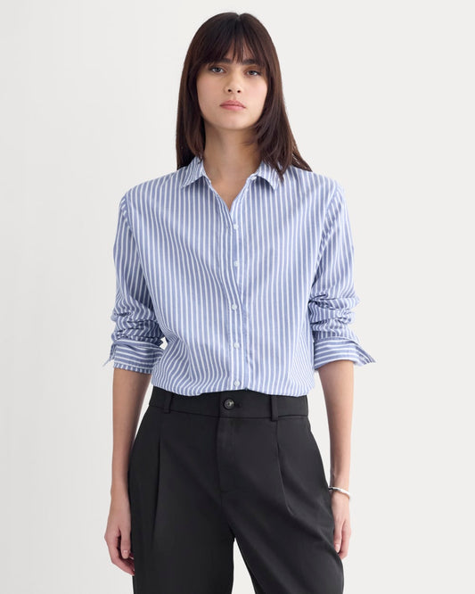 The Must-Have Shirt in Silky Cotton | Bone / Mazarine Blue