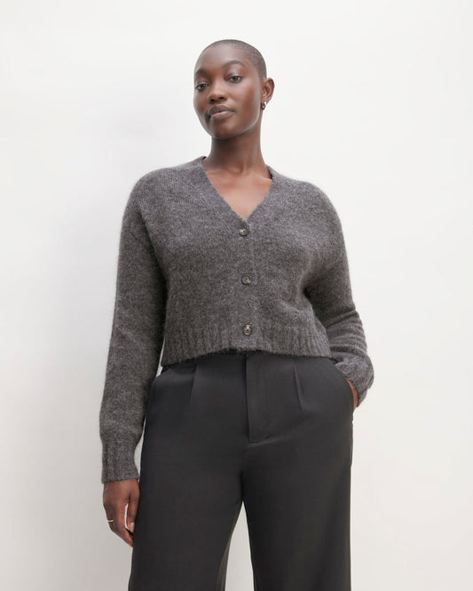 The Alpaca V-Neck Cropped Cardigan | Dark Charcoal
