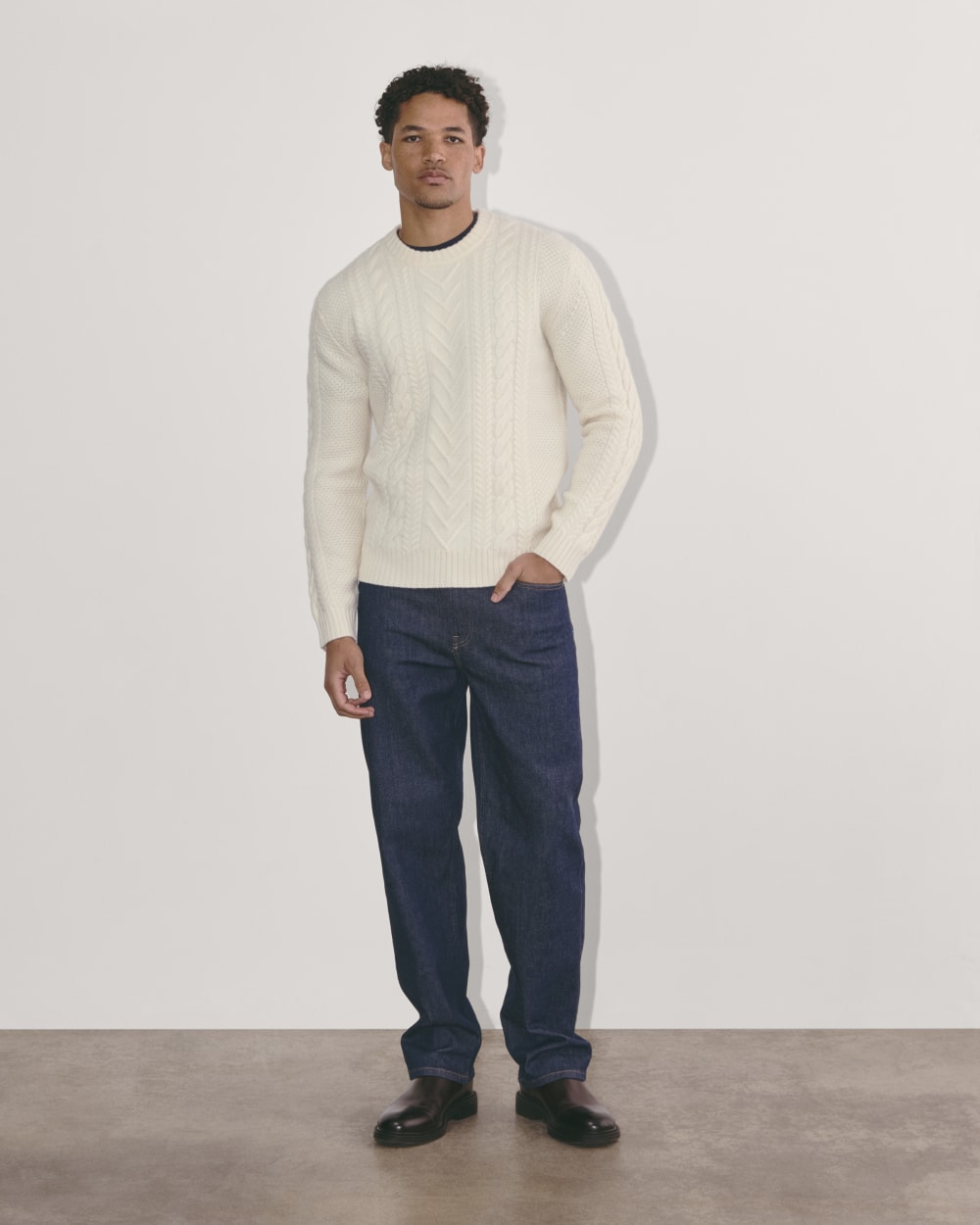 The Felted Merino Cable-Knit Crew | Bone