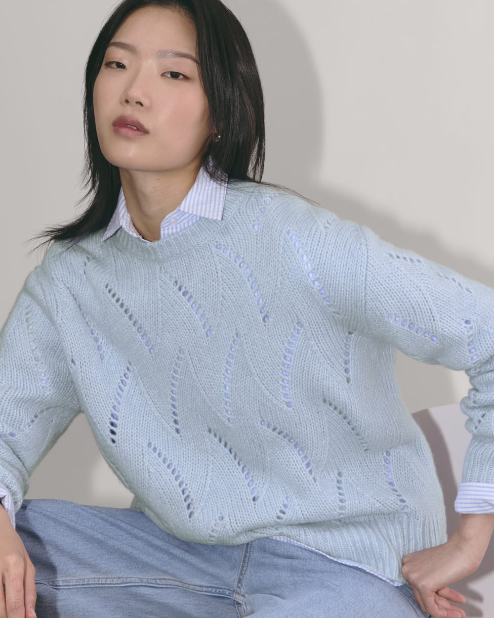 The Pointelle Sweater in Cloud | Chambray Blue