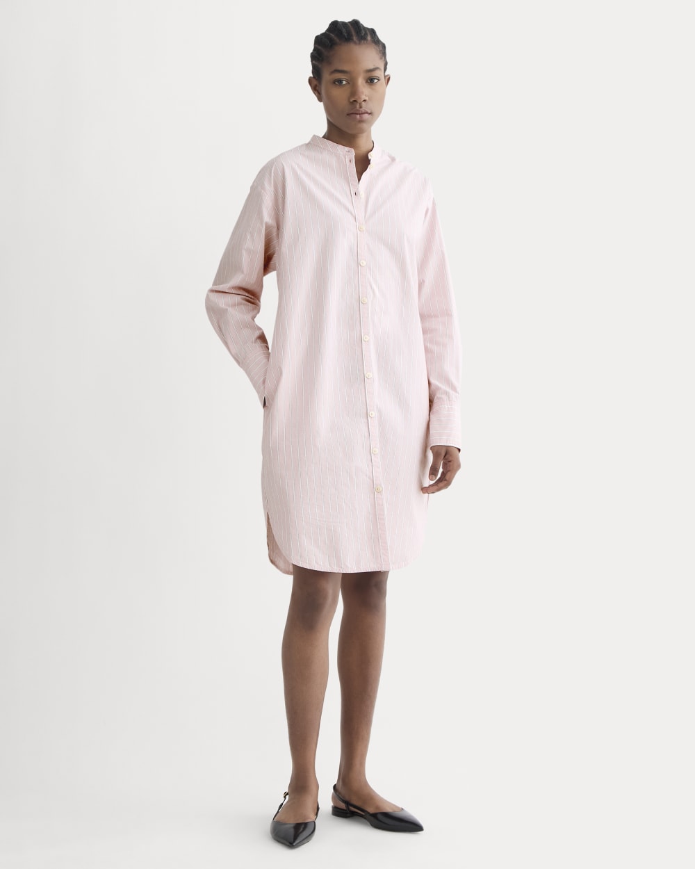 The Relaxed Shirt Dress in Ultrasoft Cotton | Pink / White