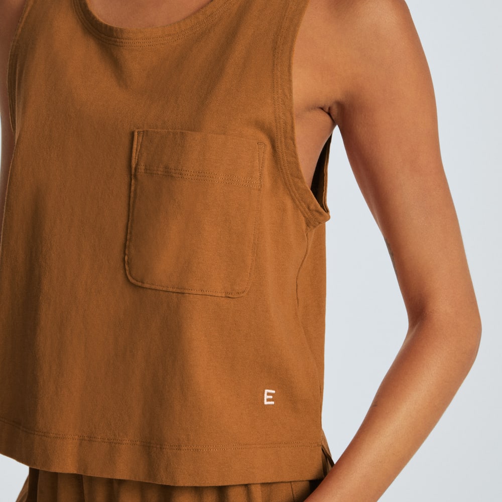 The Premium Weight Cropped Pocket Tank | Tawny Brown