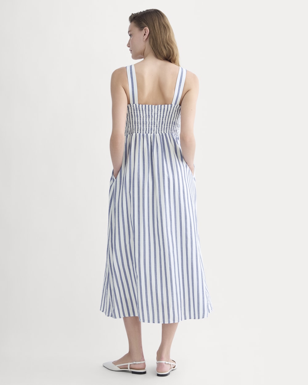 The Gauze Smock Dress | White / Mazarine Blue