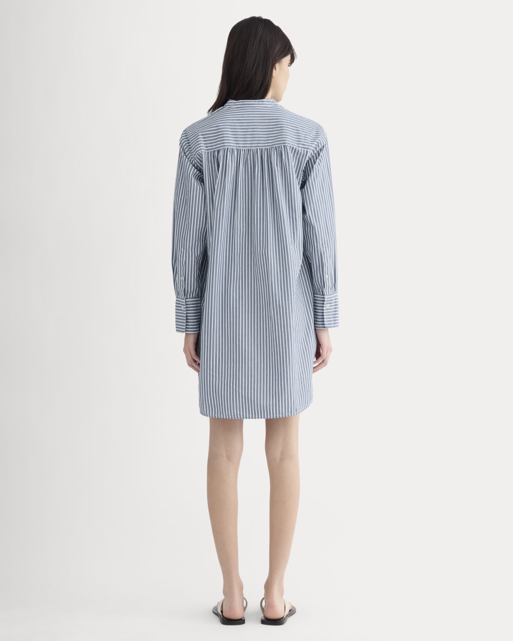 The Relaxed Shirt Dress in Ultrasoft Cotton | Bone / Mazarine Blue