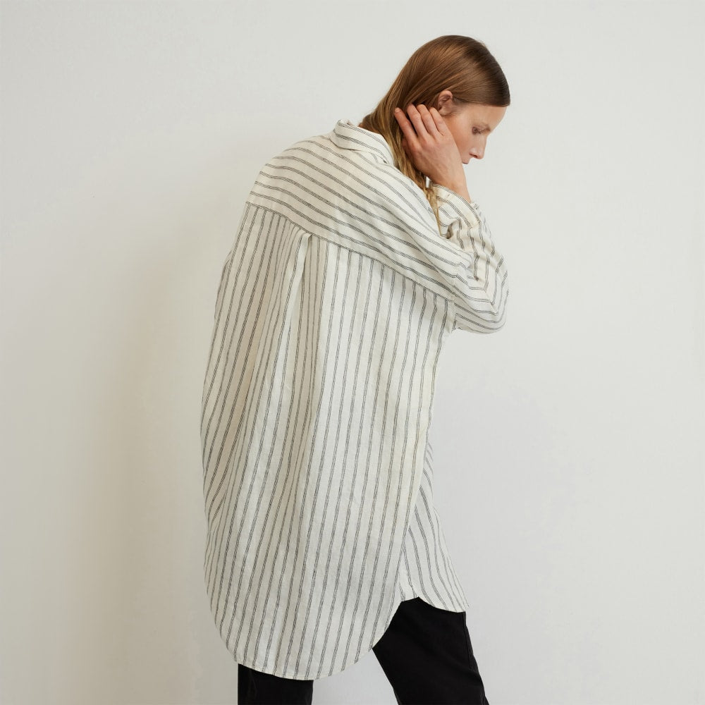 The Way-Long Linen Shirt | Black / Canvas Tan