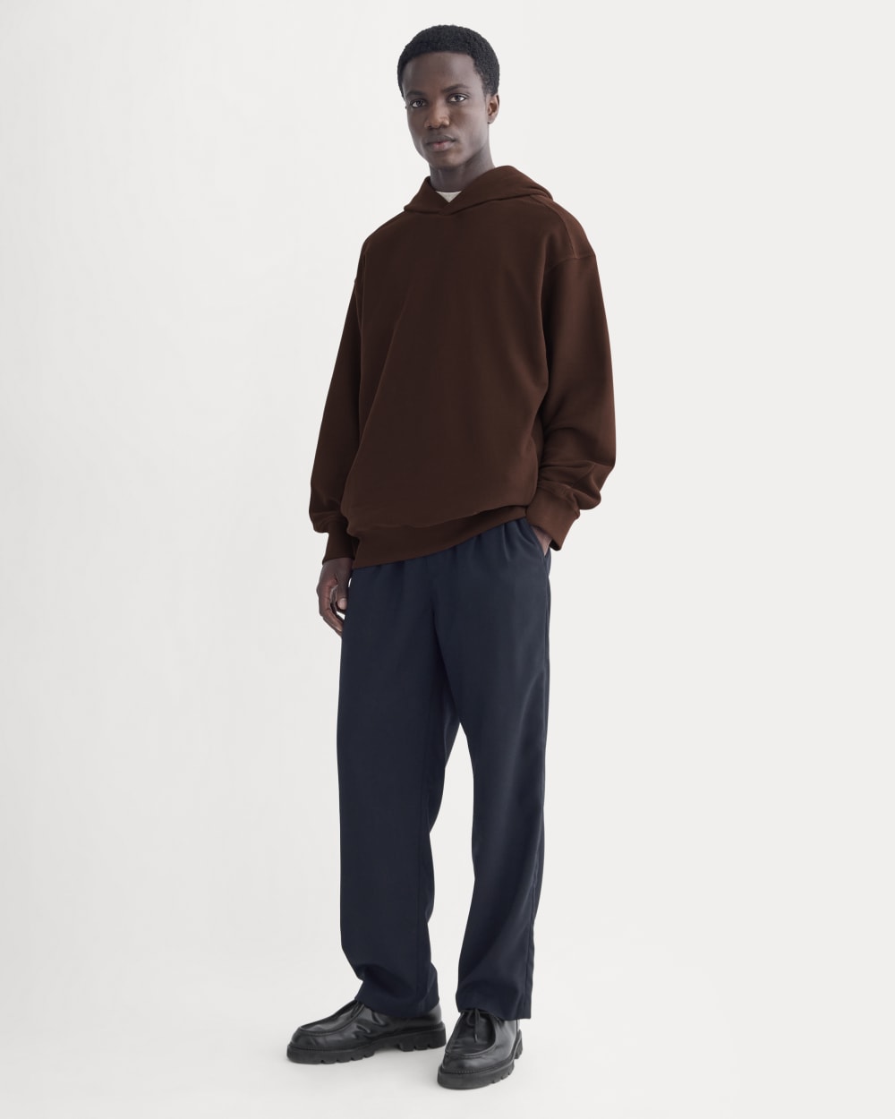 Twill Terry Jacquard Hoodie | Dark Mahogany